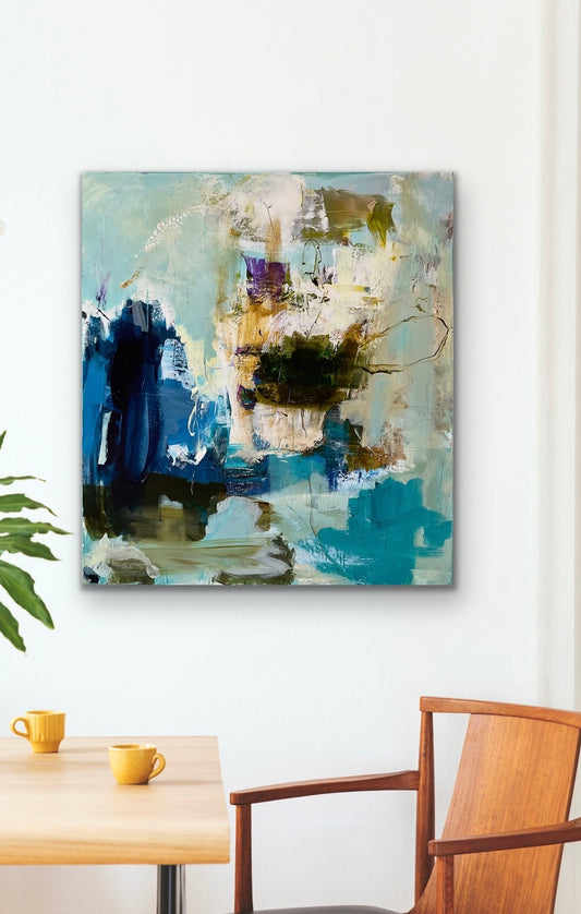 Abstrakt maleri, 100x90 cm, ”REMEMBER THE DAY” by Lone Reedtz , Abstrakt ekspressivt akrylmaleri på lærred