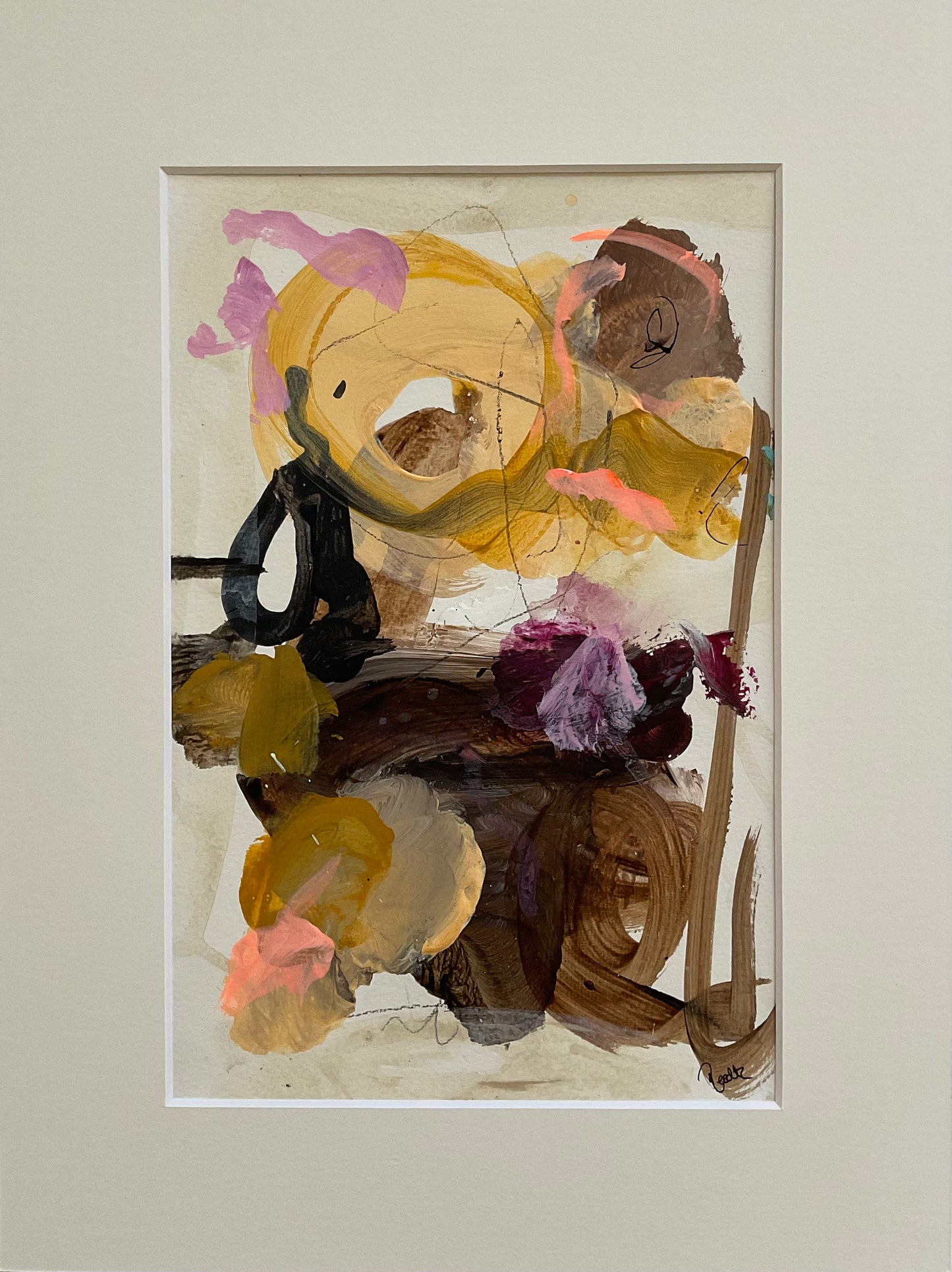Paperwork nr. 31, 40x30 cm, med valgfri indramning by Lone Reedtz , Abstrakt ekspressivt akrylmaleri på papir i passepartout Childish
