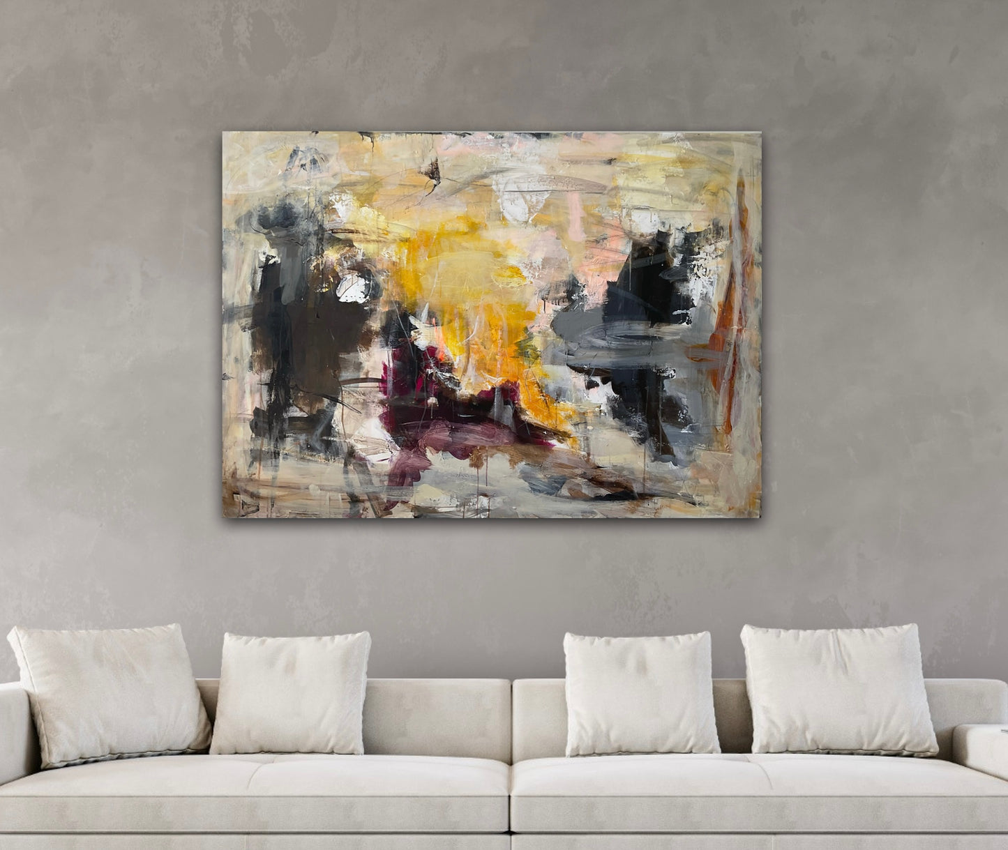 Abstrakt maleri, 100x140 cm, ”SUNRISE” by Lone Reedtz , Abstrakt ekspressivt akrylmaleri på lærred