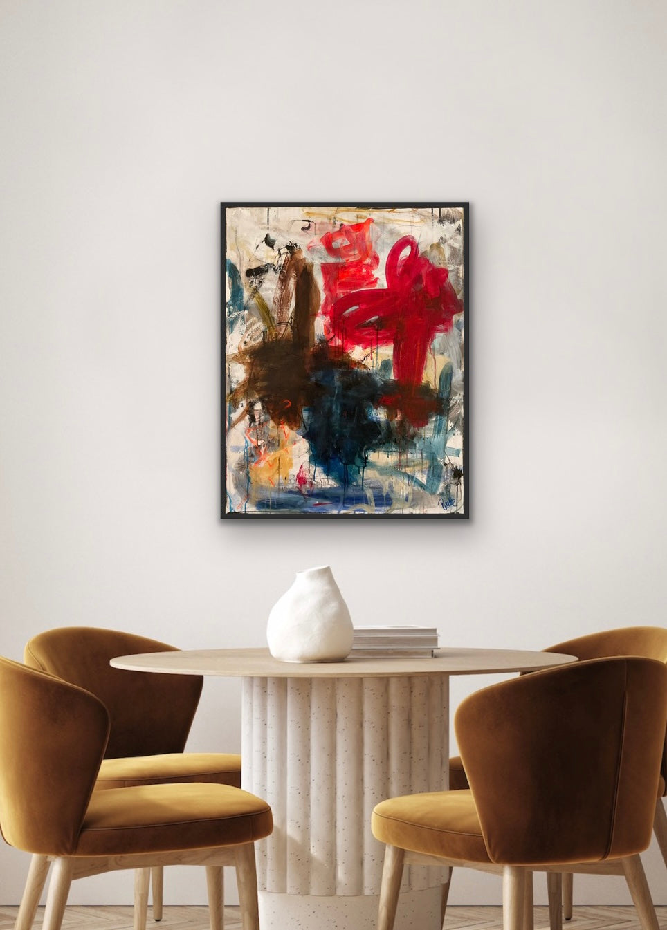 Abstrakt maleri, 70x90 cm, "Life is a highway" by Lone Reedtz , Abstrakt ekspressivt akrylmaleri på lærred Med sort svæveramme