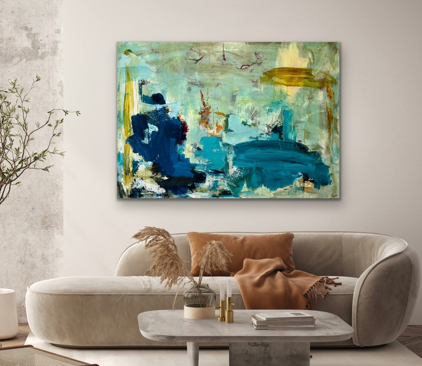 Abstrakt maleri, 100x140 cm, "INTO THE UNKNOWN” by Lone Reedtz , Abstrakt ekspressivt akrylmaleri på lærred