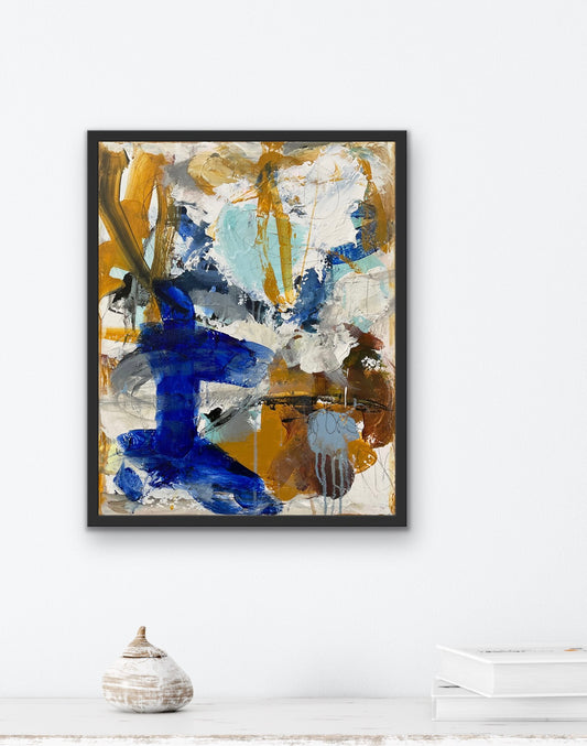 Abstrakt maleri, 50x40 cm, "Golden wings" by Lone Reedtz , Abstrakt ekspressivt akrylmaleri på lærred Med sort svæveramme