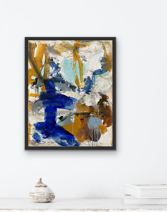 Abstrakt maleri, 50x40 cm, "GOLDEN WINGS” by Lone Reedtz , Abstrakt ekspressivt akrylmaleri på lærred Med sort svæveramme