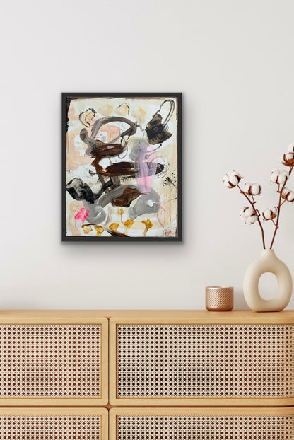 Abstrakt maleri, 50x40 cm, "Nr. 2" by Lone Reedtz , Abstrakt ekspressivt akrylmaleri på lærred Med sort svæveramme