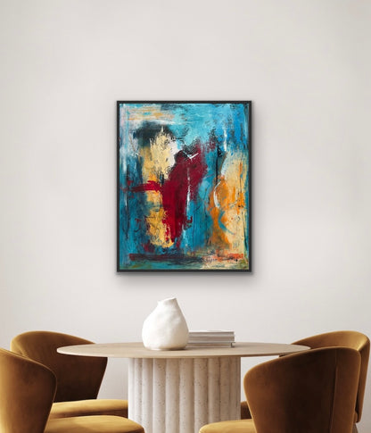 Abstrakt maleri, 90x70 cm, "Dance with me" by Lone Reedtz , Abstrakt ekspressivt akrylmaleri på lærred Med sort svæveramme