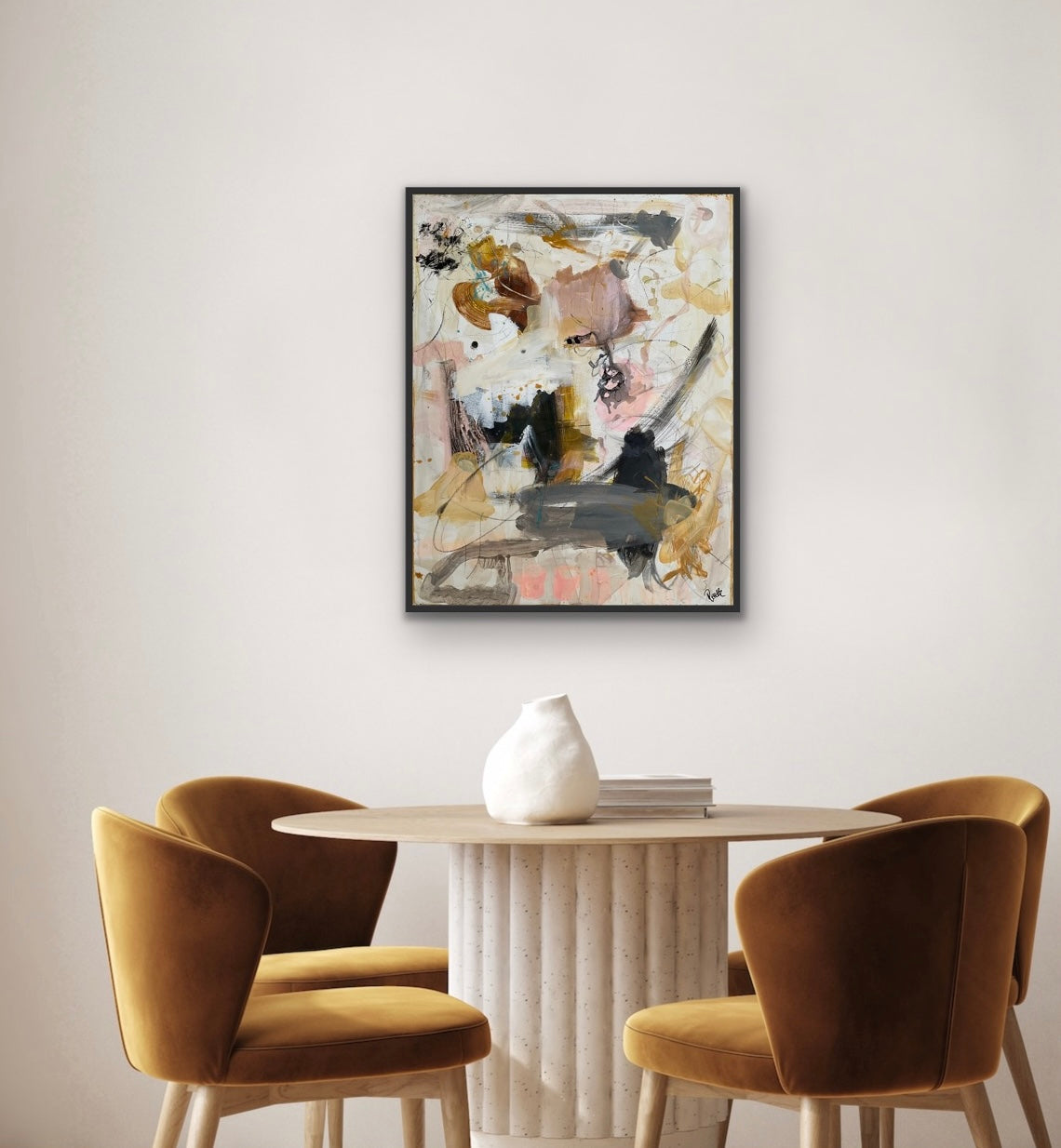 Abstrakt maleri, 70x90 cm, "Butterflies in the night" by Lone Reedtz , Abstrakt ekspressivt akrylmaleri på lærred Med sort svæveramme
