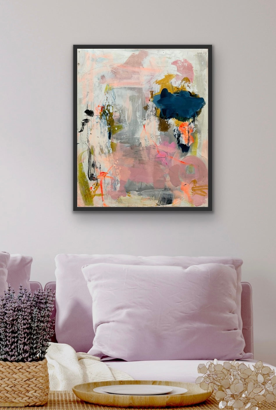 Abstrakt maleri, 50x60 cm, "Timeless" by Lone Reedtz , Abstrakt ekspressivt akrylmaleri på lærred Med sort svæveramme