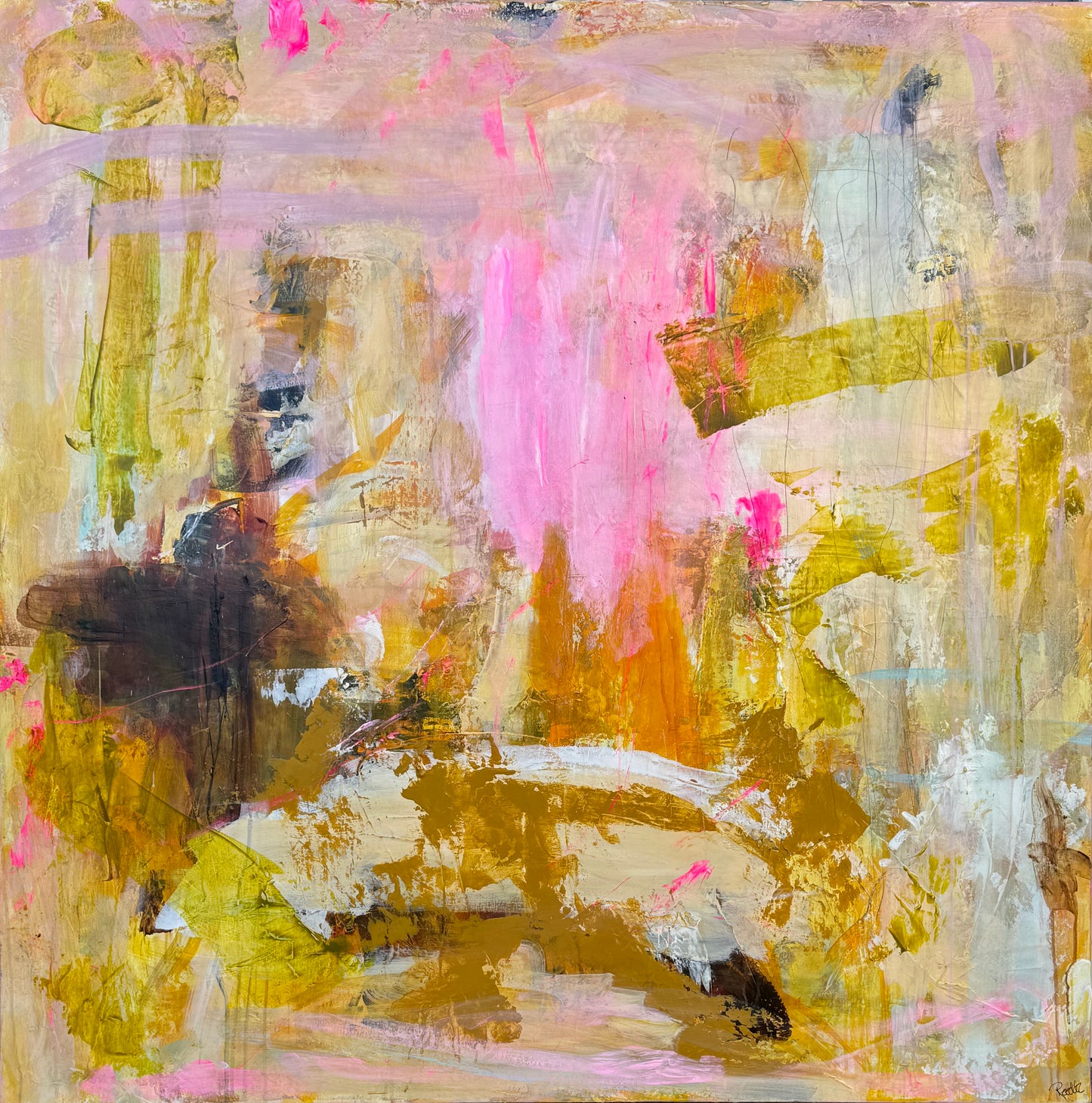 Abstrakt maleri, 120x120 cm, "NÅR TIDEN STÅR STILLE”