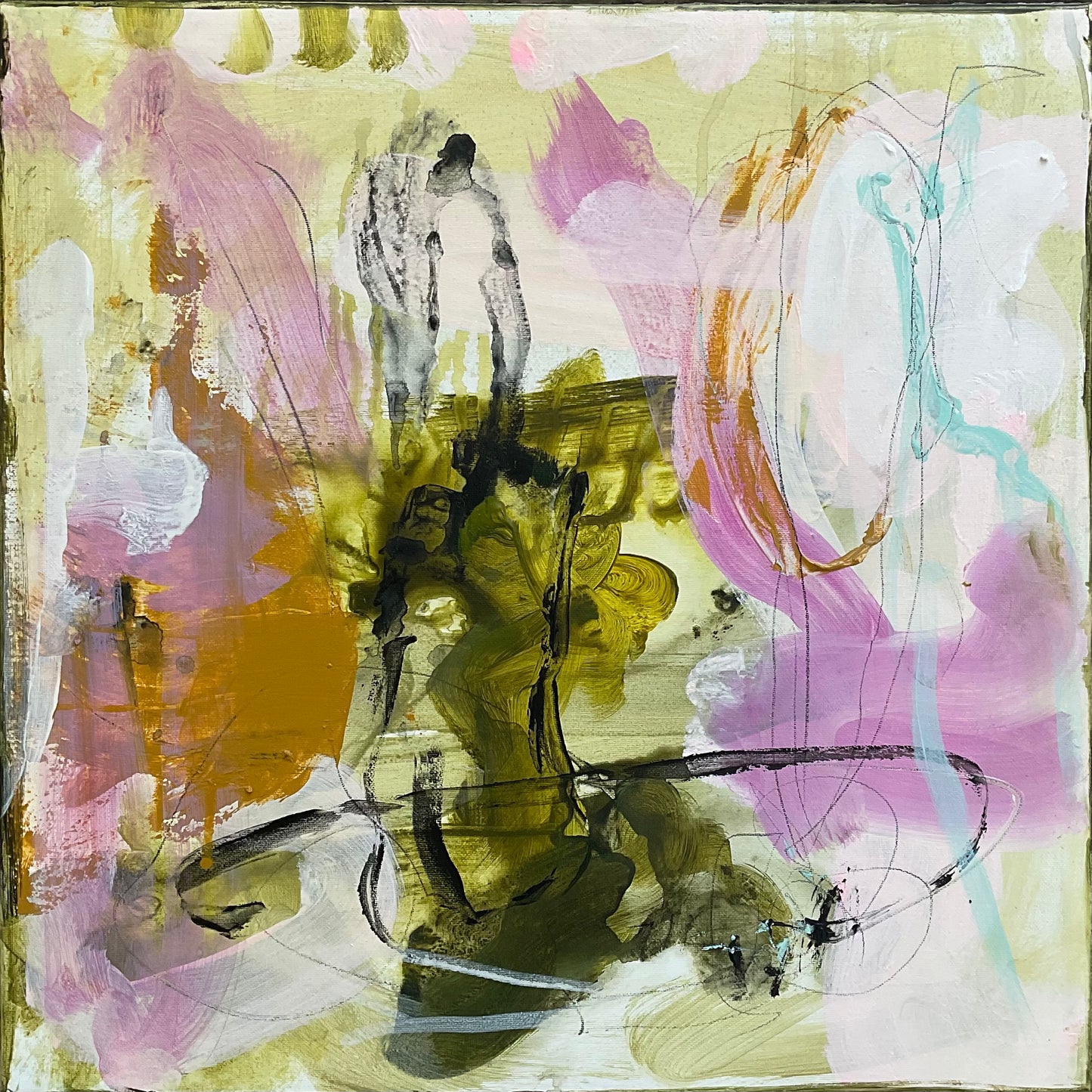 Abstrakt maleri, 40x40 cm, ”CATCH ME” by Lone Reedtz , Abstrakt ekspressivt akrylmaleri på lærred Uden ramme