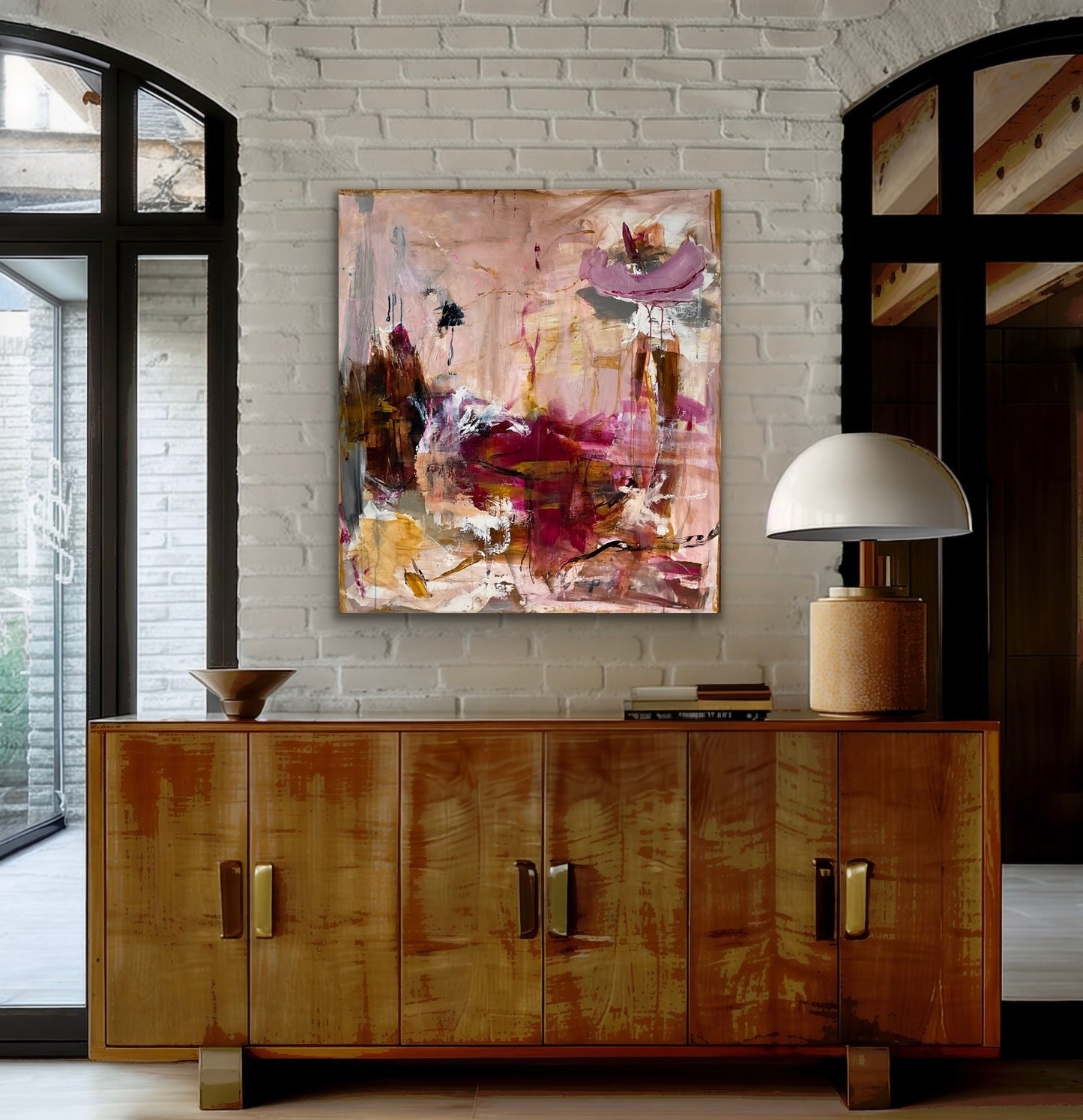 Abstrakt maleri, 100x90 cm, ”AUTUMN WAVE” by Lone Reedtz , Abstrakt ekspressivt akrylmaleri på lærred galleri-ogos