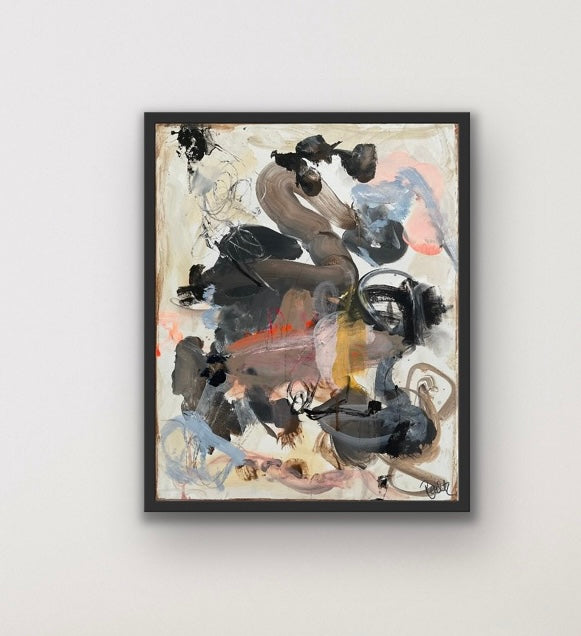 Abstrakt maleri, 50x40 cm, "Nr. 8" by Lone Reedtz , Abstrakt ekspressivt akrylmaleri på lærred Med sort svæveramme