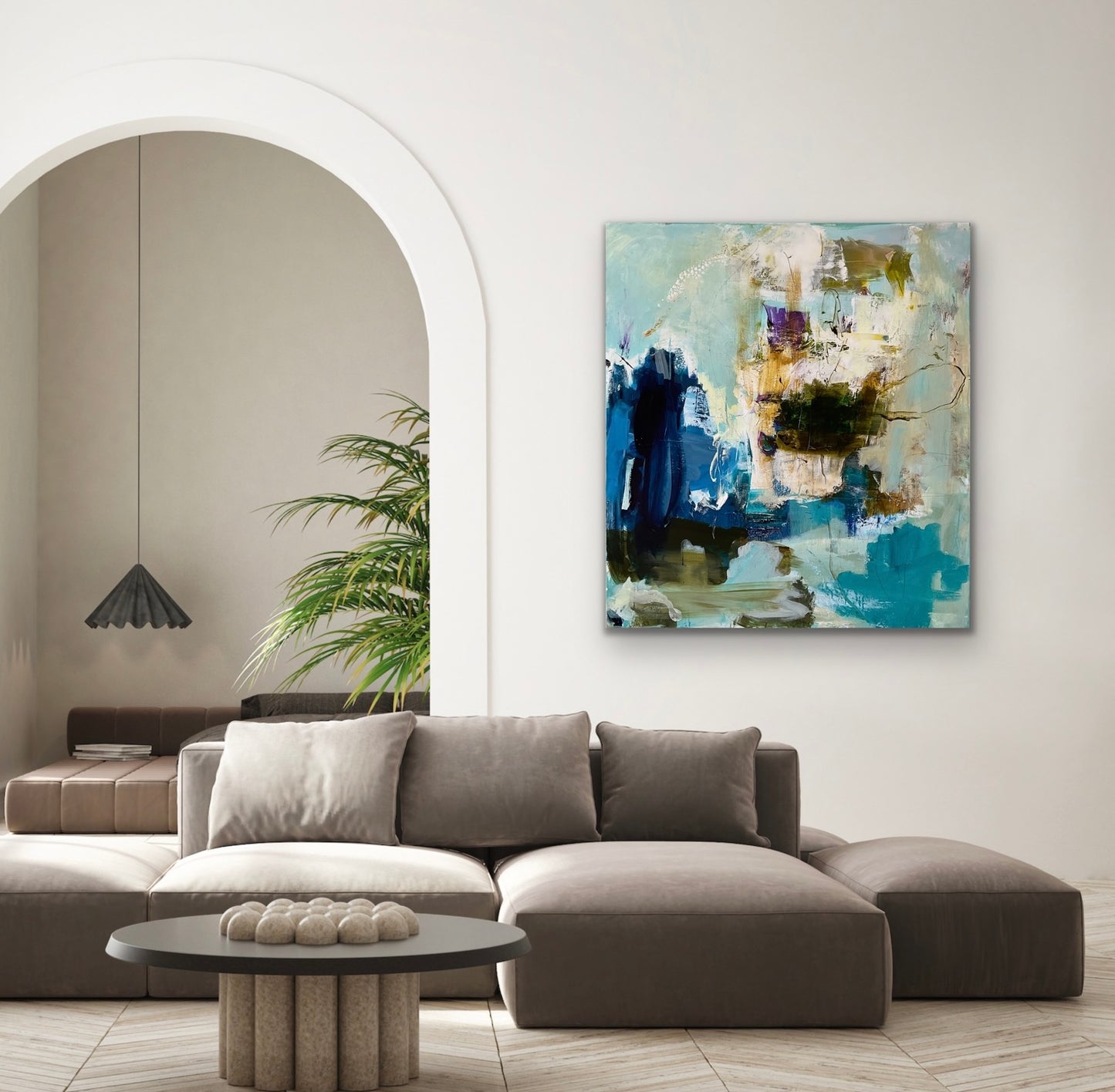 Abstrakt maleri, 100x90 cm, ”REMEMBER THE DAY” by Lone Reedtz , Abstrakt ekspressivt akrylmaleri på lærred