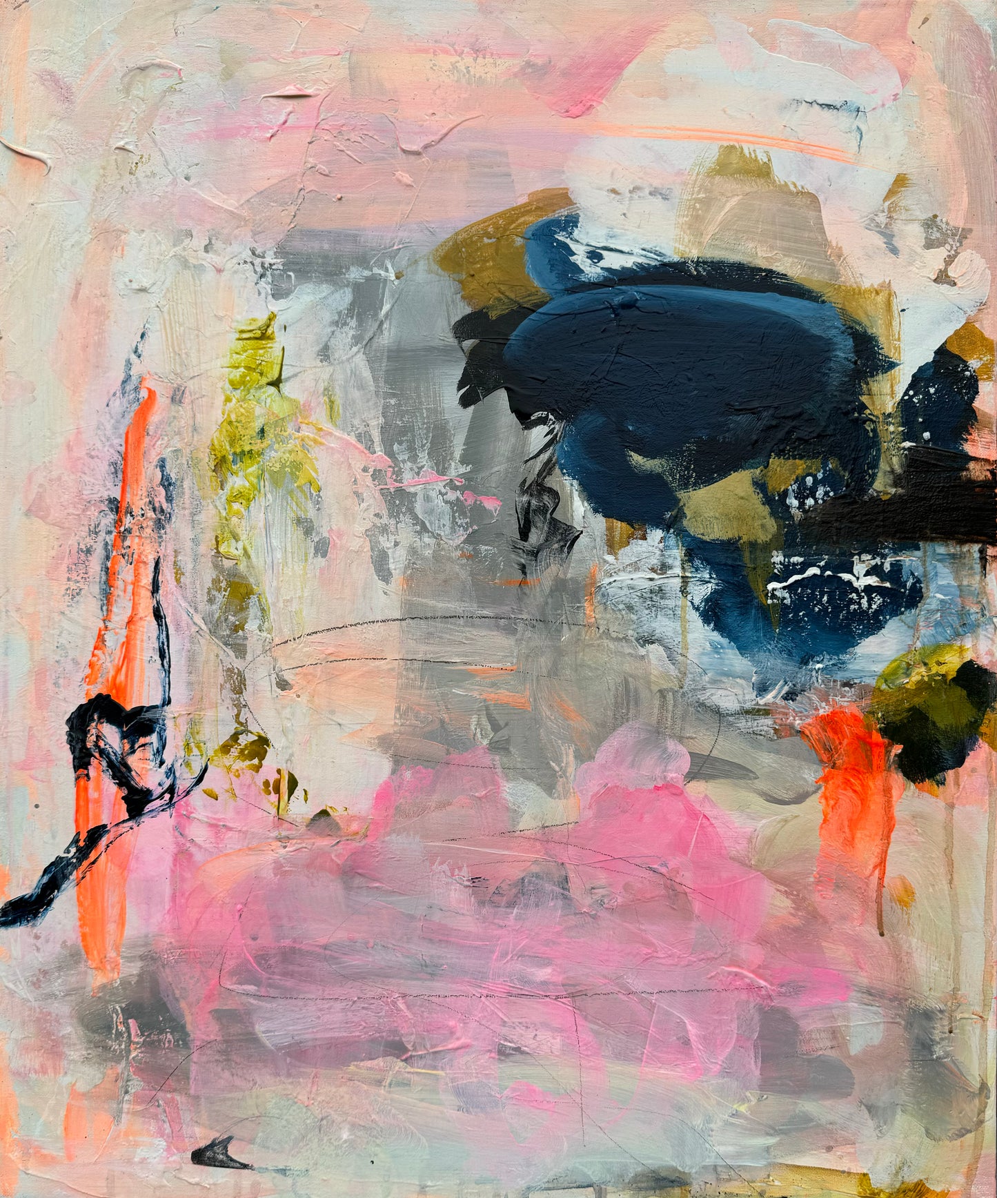 Abstrakt maleri, 50x60 cm, "Nr. 42" by Lone Reedtz , Abstrakt ekspressivt akrylmaleri på lærred Uden ramme