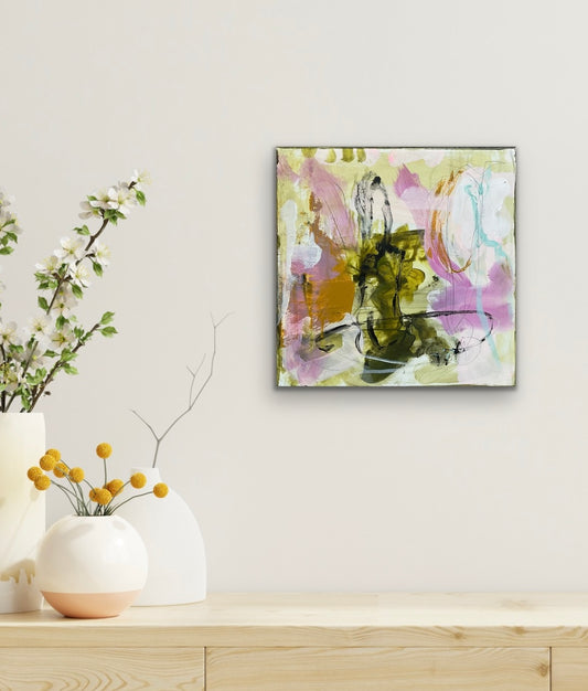 Abstrakt maleri, 40x40 cm, ”CATCH ME” by Lone Reedtz , Abstrakt ekspressivt akrylmaleri på lærred
