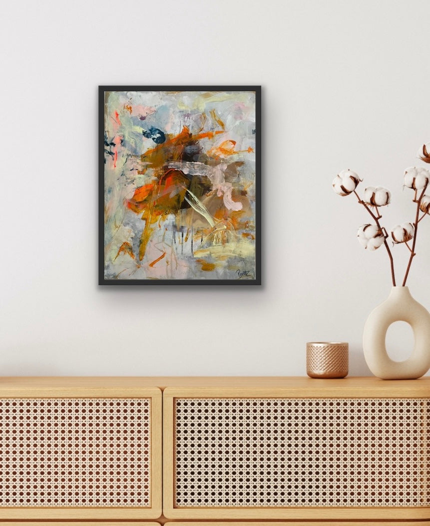 Abstrakt maleri, 40x50 cm, "Nr. 3" by Lone Reedtz , Abstrakt ekspressivt akrylmaleri på lærred Med sort svæveramme