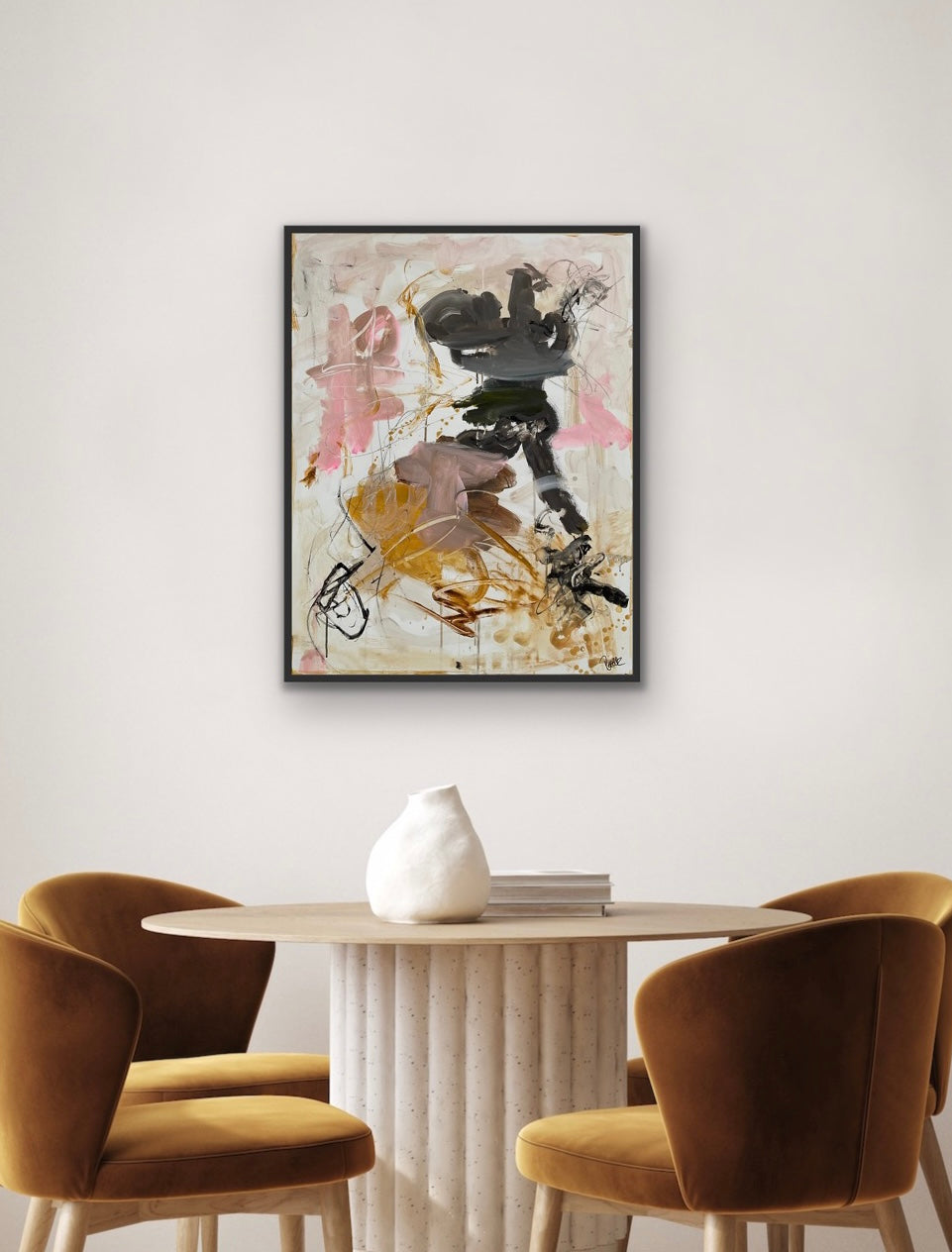 Abstrakt maleri, 70x90 cm, "Dwam" by Lone Reedtz , Abstrakt ekspressivt akrylmaleri på lærred Med sort svæveramme