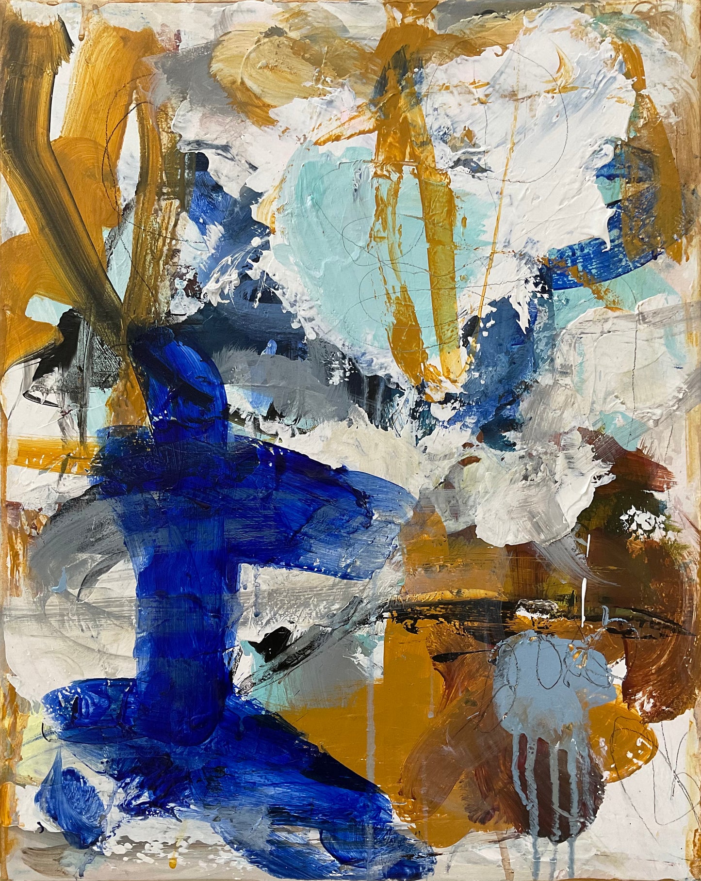 Abstrakt maleri, 50x40 cm, "GOLDEN WINGS” by Lone Reedtz , Abstrakt ekspressivt akrylmaleri på lærred Uden ramme