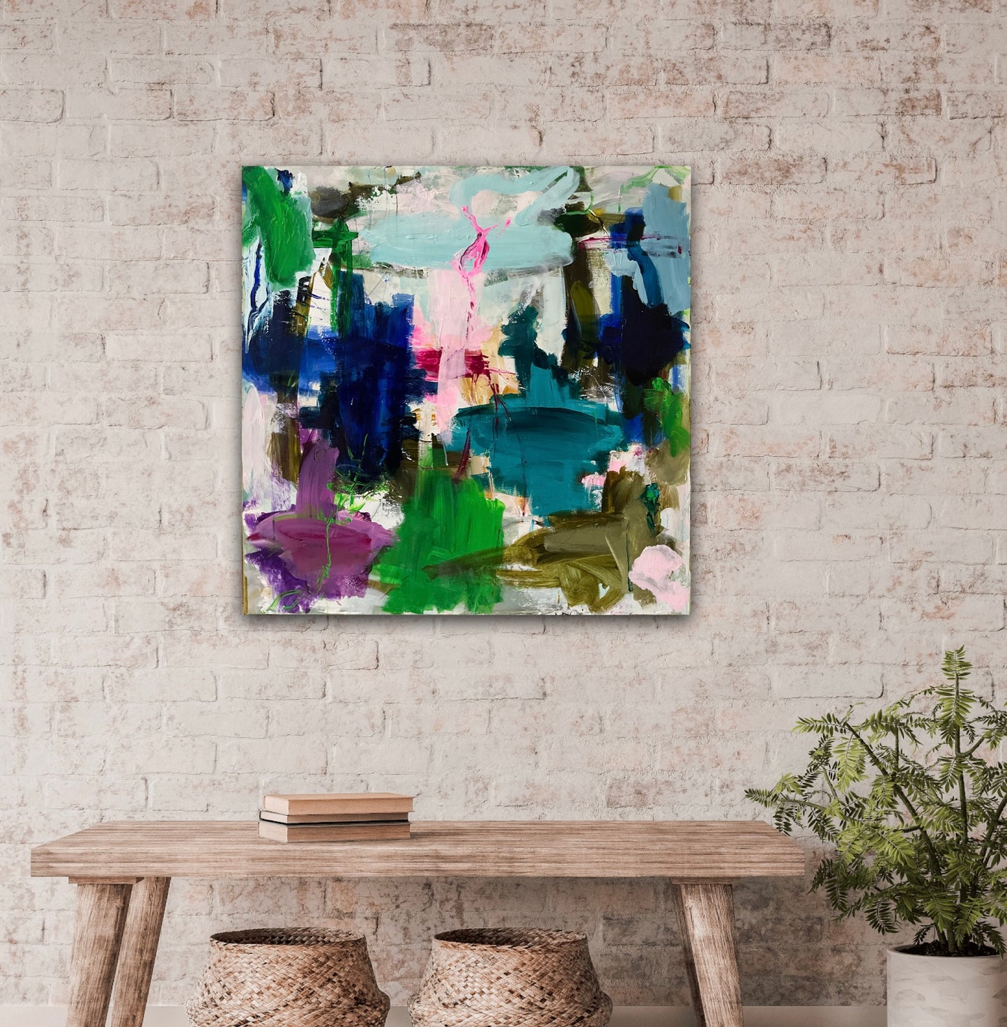 Abstrakt maleri, 80x80 cm, ”CLOSE” by Lone Reedtz , Abstrakt ekspressivt akrylmaleri på lærred