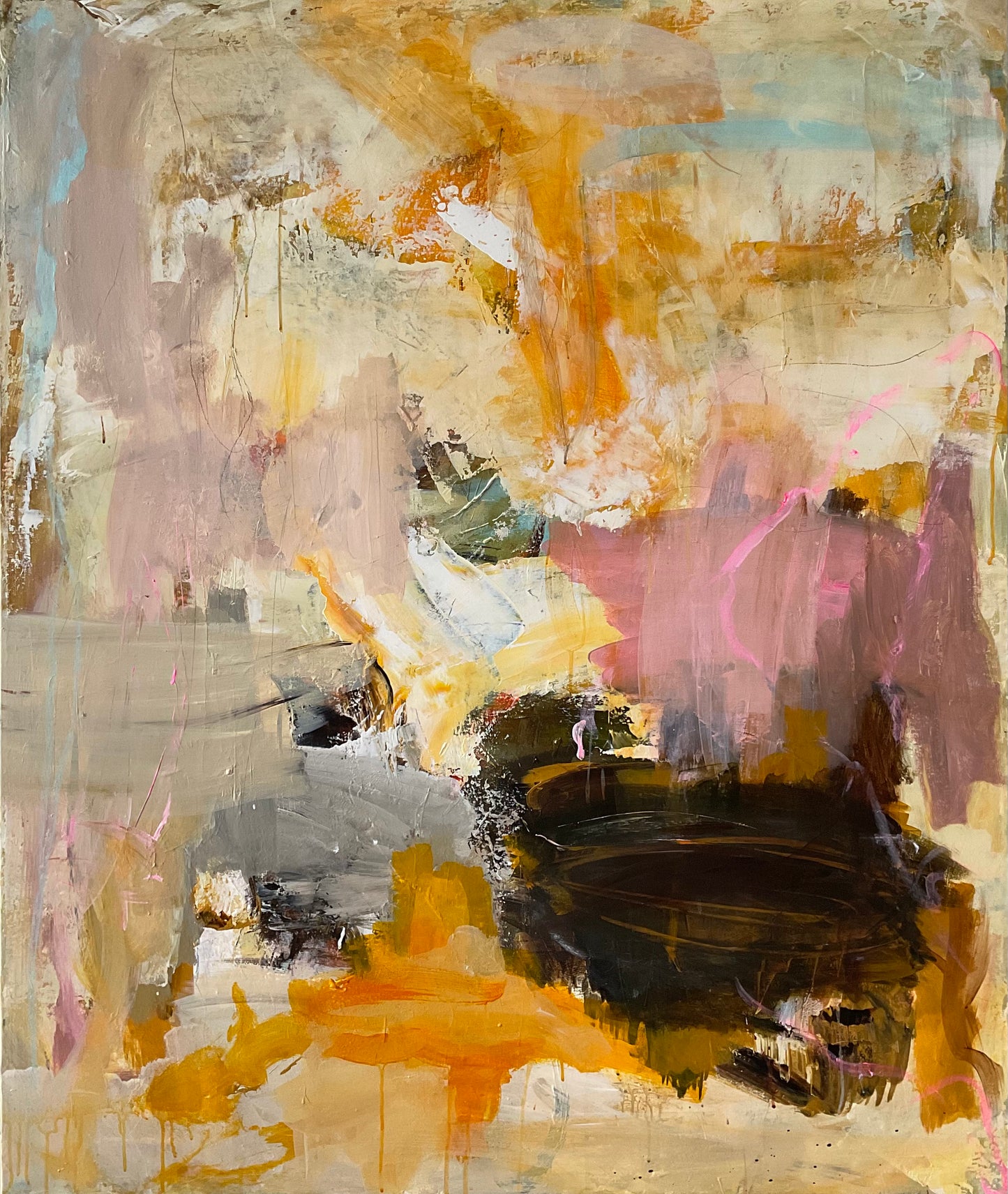 Abstrakt maleri, 120x100 cm, "ALWAYS BE WITH YOU” by Lone Reedtz , Abstrakt ekspressivt akrylmaleri på lærred Uden ramme