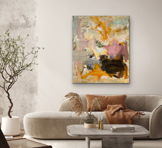 Abstrakt maleri, 120x100 cm, "ALWAYS BE WITH YOU” by Lone Reedtz , Abstrakt ekspressivt akrylmaleri på lærred