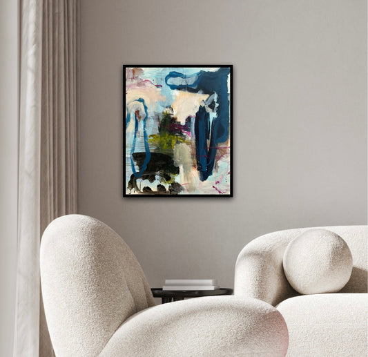 Abstrakt maleri, 60x50 cm, "Touch the sky" by Lone Reedtz , Abstrakt ekspressivt akrylmaleri på lærred Med sort svæveramme