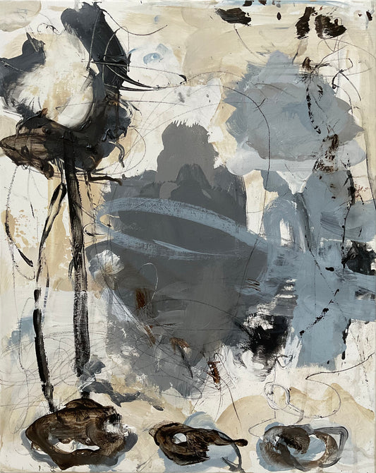 Abstrakt maleri, 50x40 cm, "Part of something" by Lone Reedtz , Abstrakt ekspressivt akrylmaleri på lærred Uden ramme