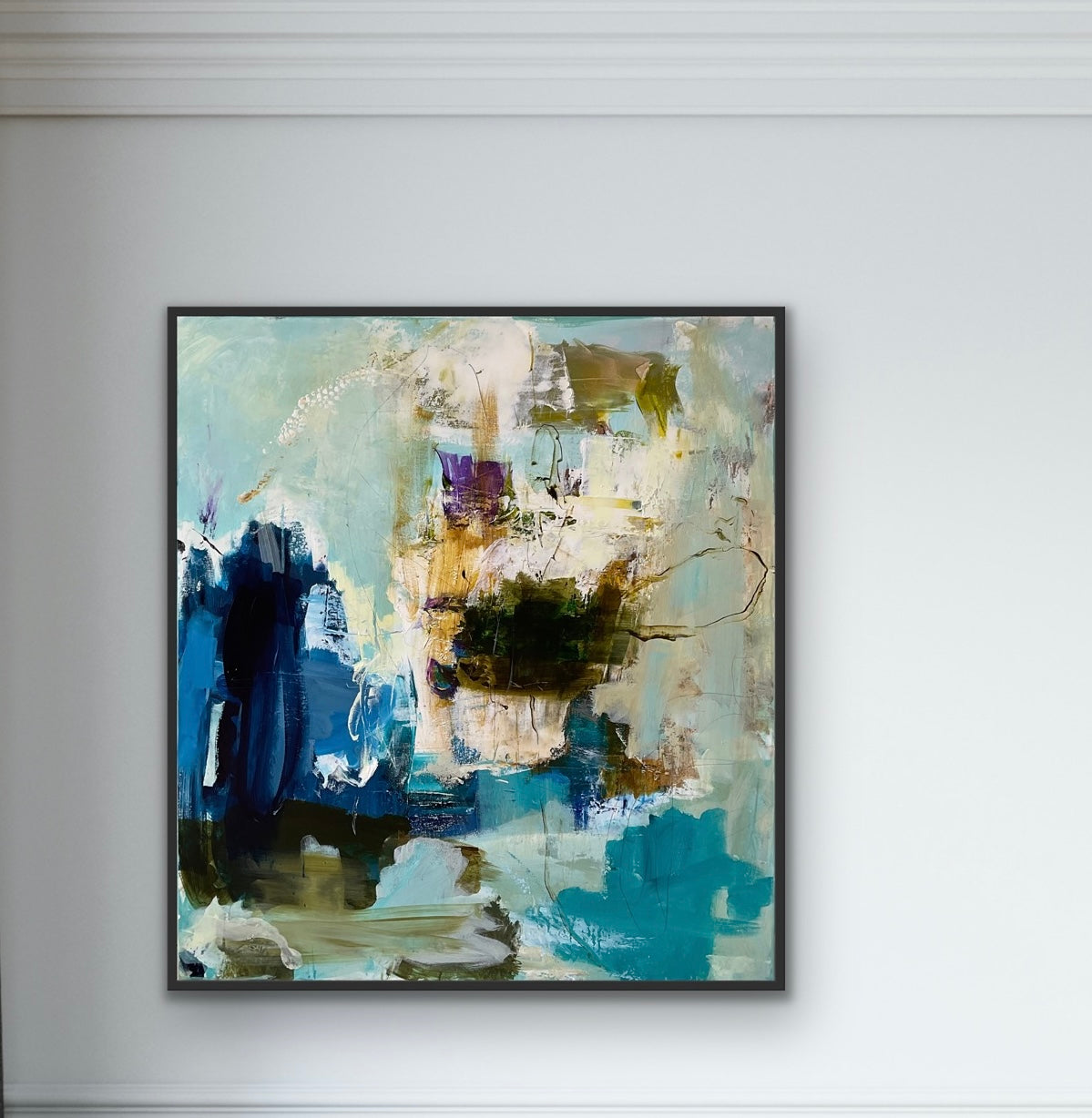 Abstrakt maleri, 100x90 cm, ”REMEMBER THE DAY” by Lone Reedtz , Abstrakt ekspressivt akrylmaleri på lærred