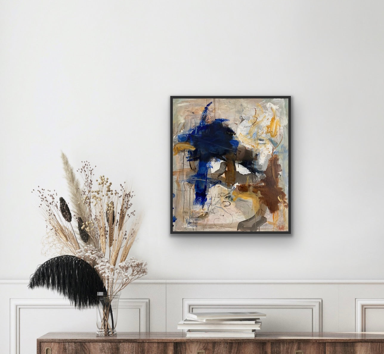 Abstrakt maleri, 80x70 cm, "TAKE IT BACK” by Lone Reedtz , Abstrakt ekspressivt akrylmaleri på lærred Med sort svæveramme