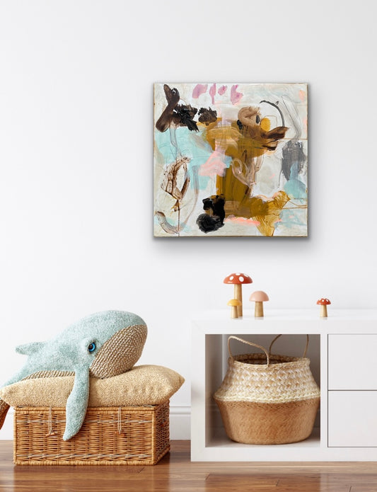 Abstrakt maleri, 40x40 cm, "RUN WITH ME” by Lone Reedtz , Abstrakt ekspressivt akrylmaleri på lærred