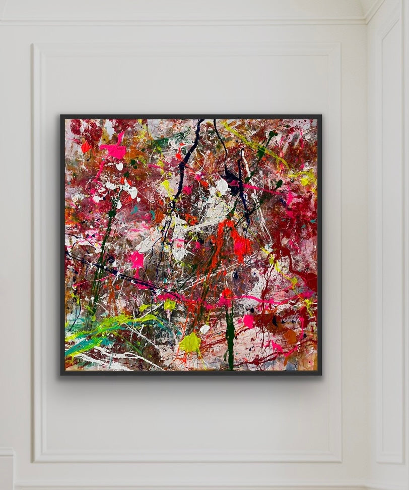 Abstrakt maleri, 80x80 cm, ”COTTON FLOWER” by Lone Reedtz , Abstrakt ekspressivt akrylmaleri på lærred Kunstsamlingen-katalog-2025