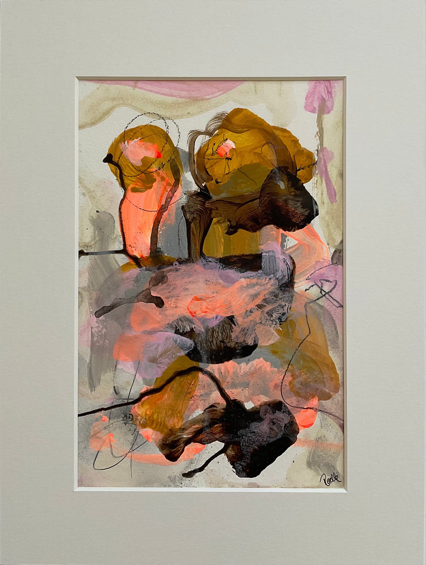 Paperwork nr. 29, 40x30 cm, med valgfri indramning by Lone Reedtz , Abstrakt ekspressivt akrylmaleri på papir i passepartout Childish
