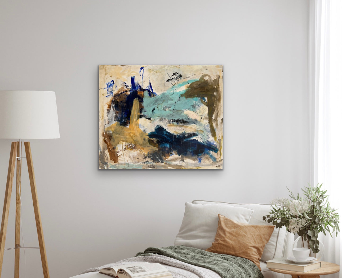 Abstrakt maleri, 100x120 cm, ”GUIDED BY A BEATING HEART” by Lone Reedtz , Abstrakt ekspressivt akrylmaleri på lærred horsens-kunstforening