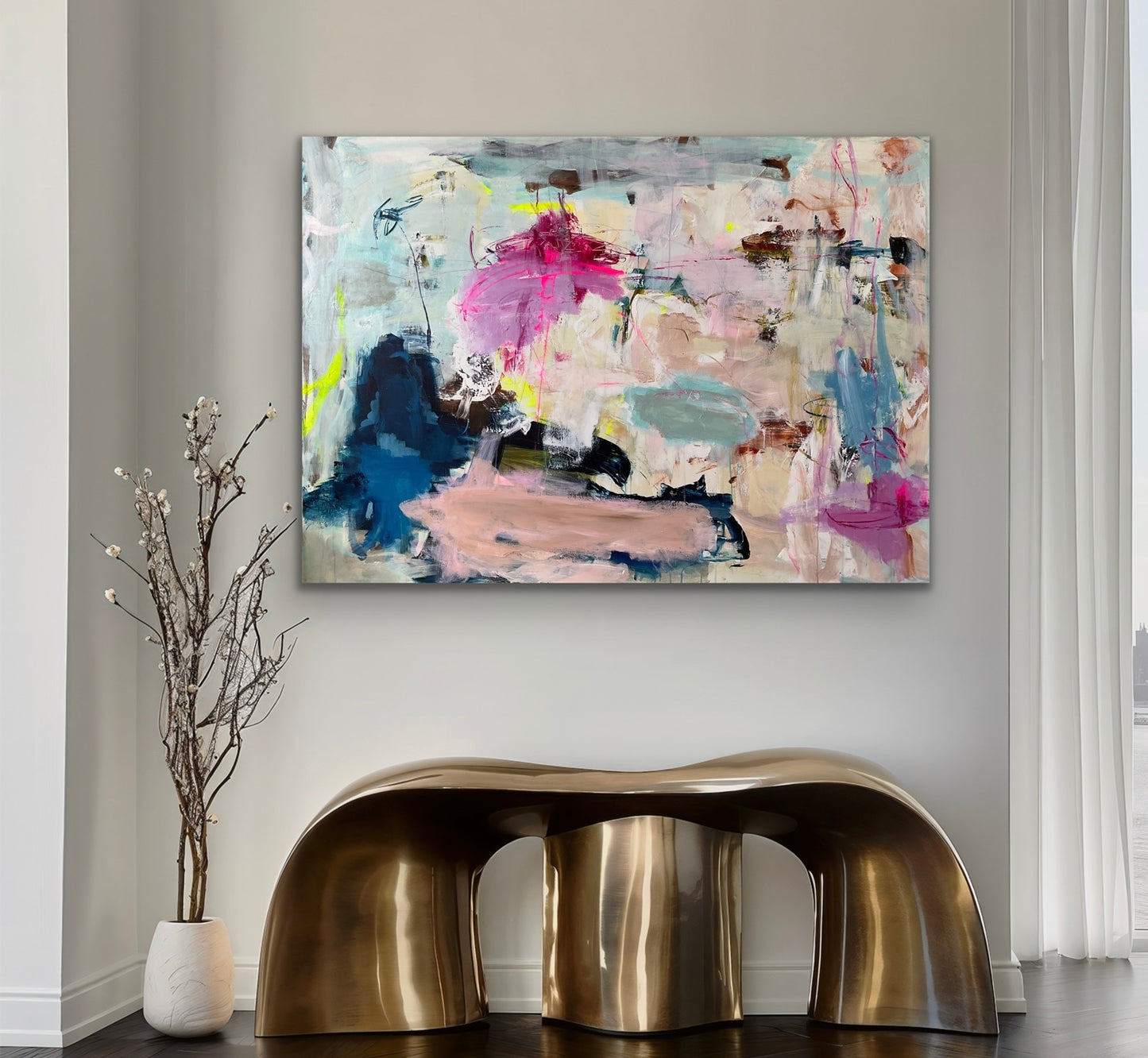 Abstrakt maleri, 100x140 cm, ”GRATEFUL” by Lone Reedtz , Abstrakt ekspressivt akrylmaleri på lærred