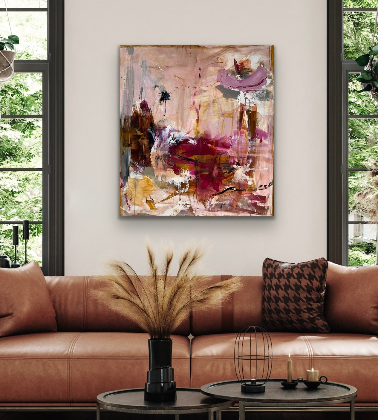 Abstrakt maleri, 100x90 cm, ”AUTUMN WAVE” by Lone Reedtz , Abstrakt ekspressivt akrylmaleri på lærred Uden ramme galleri-ogos
