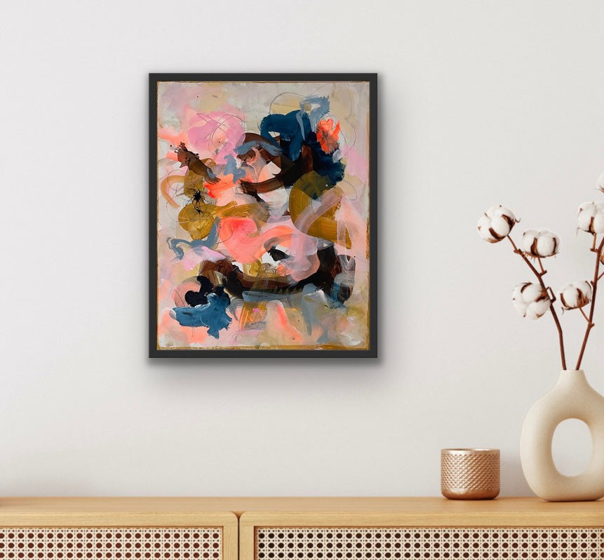 Abstrakt maleri, 50x40 cm, "Nr. 5" by Lone Reedtz , Abstrakt ekspressivt akrylmaleri på lærred Med sort svæveramme