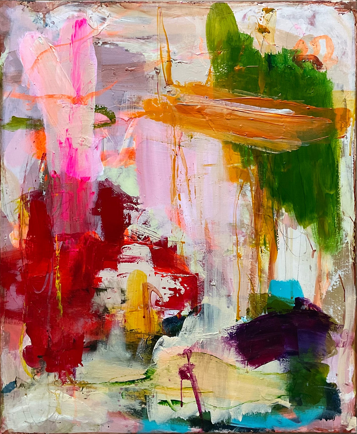 Abstrakt maleri, 60x50 cm, "EVERYWHERE” by Lone Reedtz , Abstrakt ekspressivt akrylmaleri på lærred
