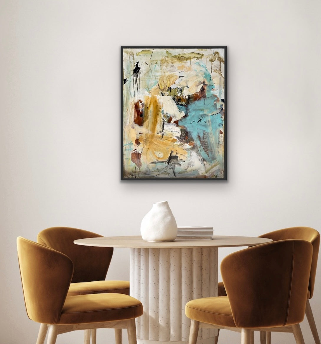 Abstrakt maleri, 70x90 cm, "Lines" by Lone Reedtz , Abstrakt ekspressivt akrylmaleri på lærred Med sort svæveramme