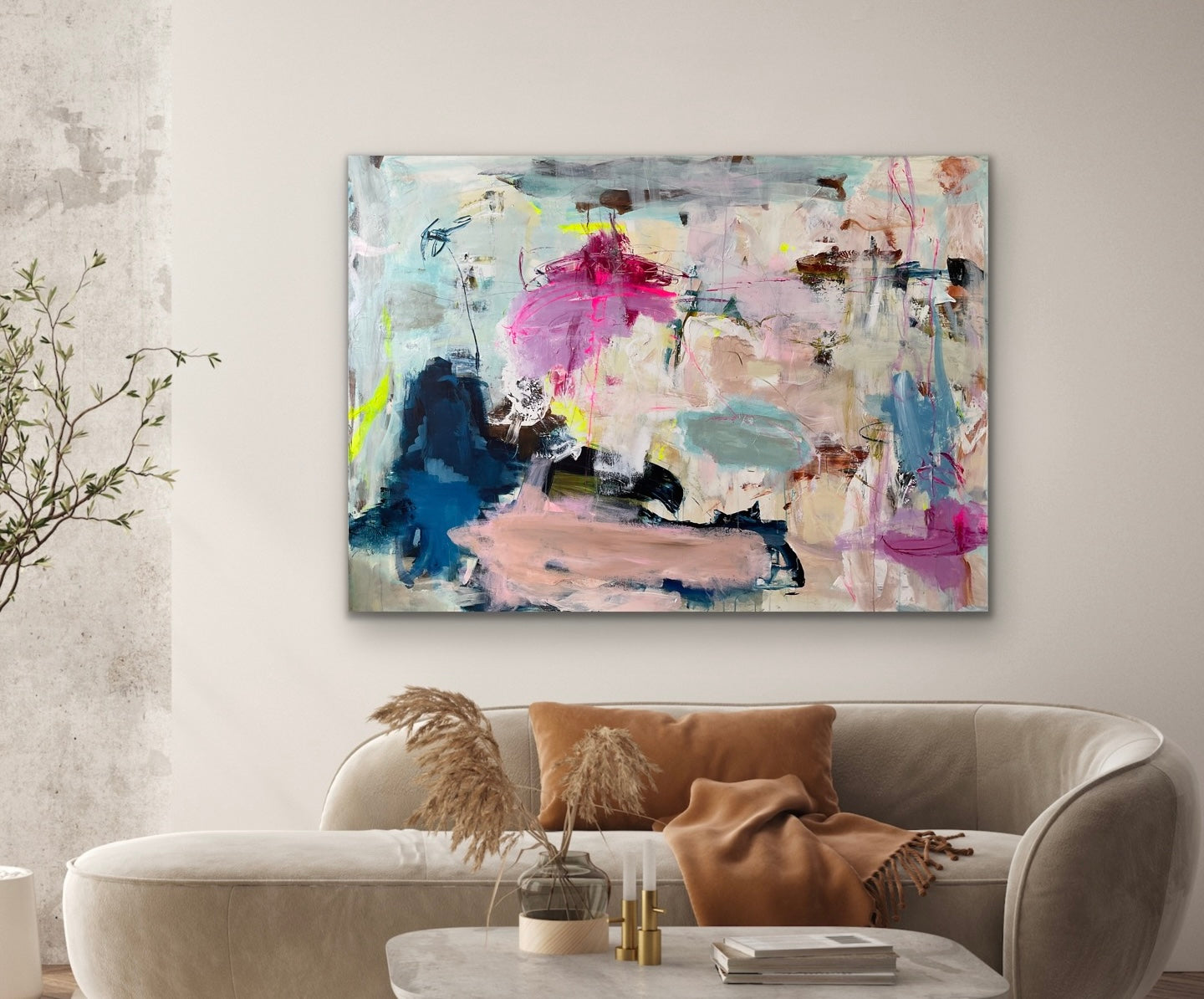 Abstrakt maleri, 100x140 cm, ”GRATEFUL” by Lone Reedtz , Abstrakt ekspressivt akrylmaleri på lærred