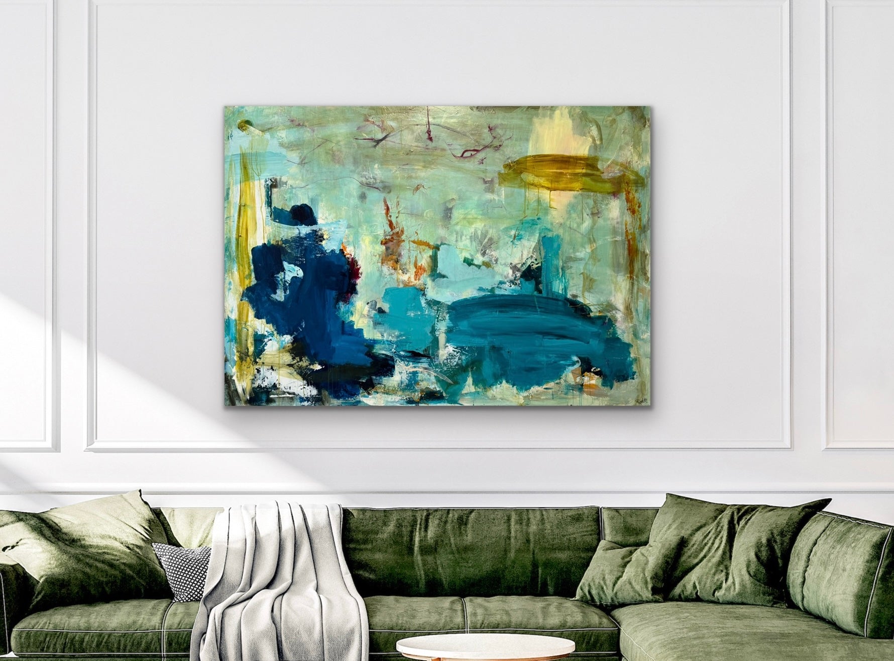 Abstrakt maleri, 100x140 cm, "INTO THE UNKNOWN” by Lone Reedtz , Abstrakt ekspressivt akrylmaleri på lærred Uden ramme