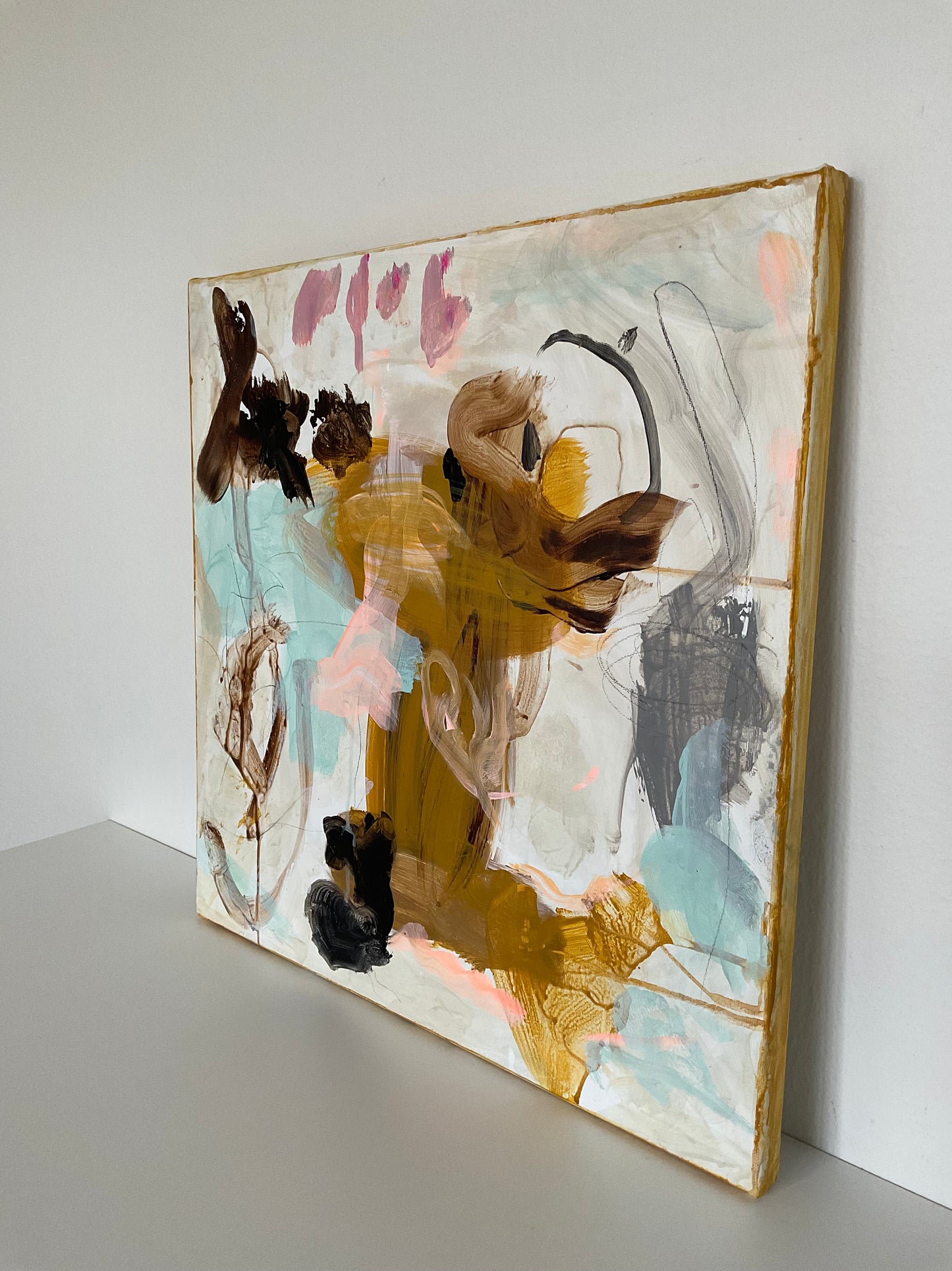 Abstrakt maleri, 40x40 cm, "RUN WITH ME” by Lone Reedtz , Abstrakt ekspressivt akrylmaleri på lærred
