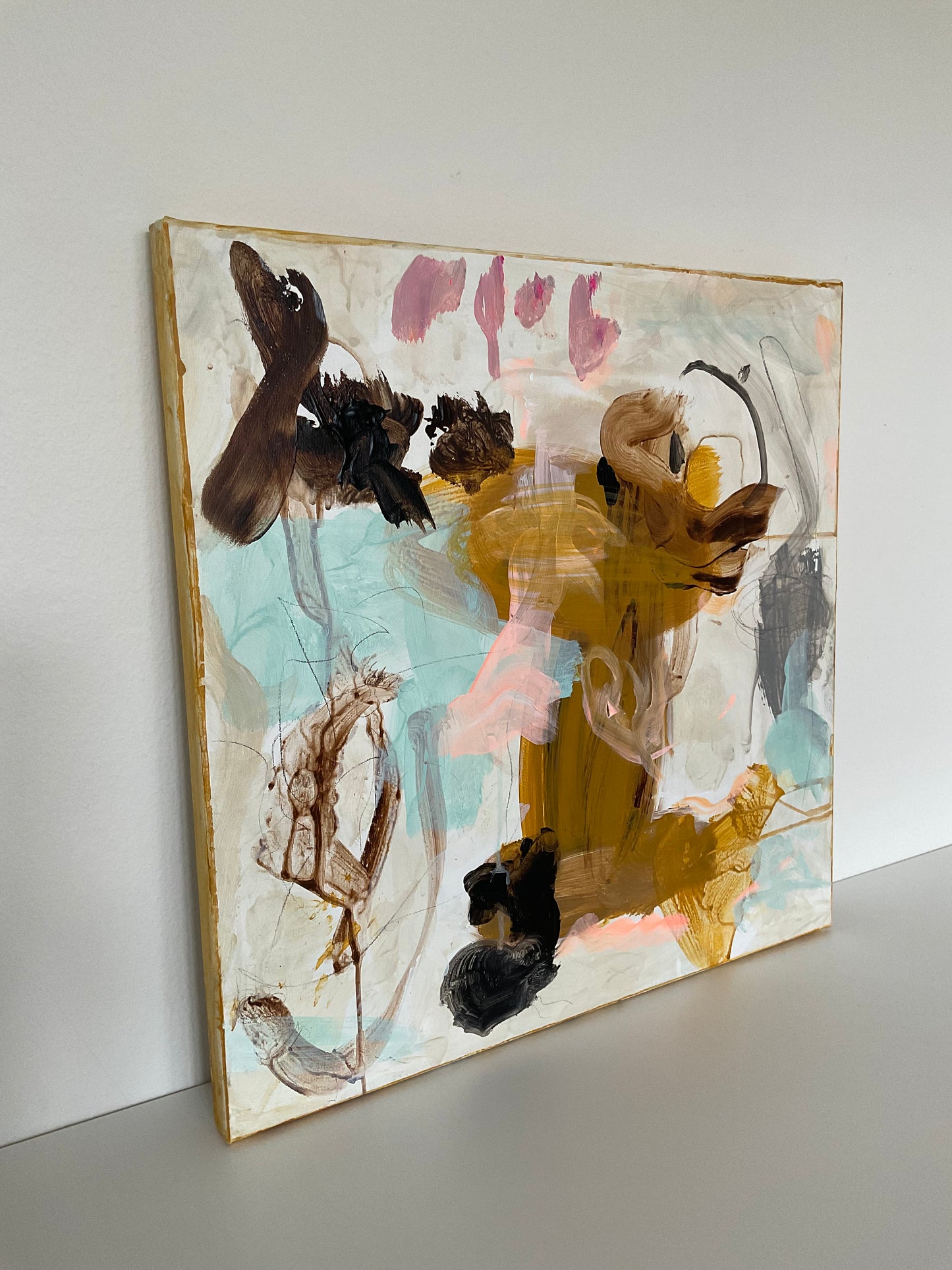 Abstrakt maleri, 40x40 cm, "RUN WITH ME” by Lone Reedtz , Abstrakt ekspressivt akrylmaleri på lærred