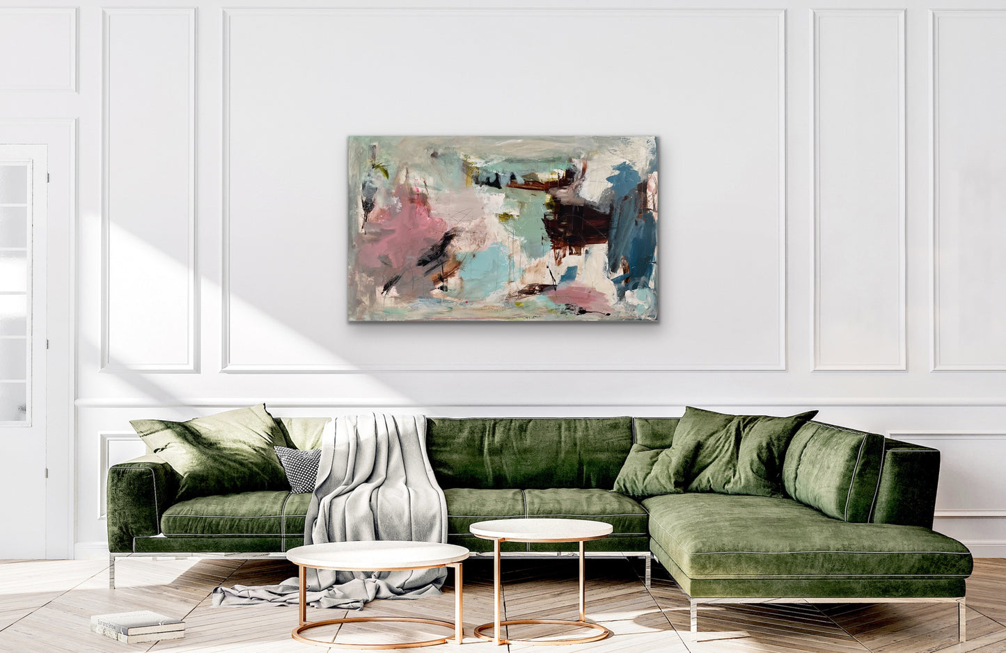 Abstrakt maleri, 150x90 cm, "Summer vibes" by Lone Reedtz , Abstrakt ekspressivt akrylmaleri på lærred