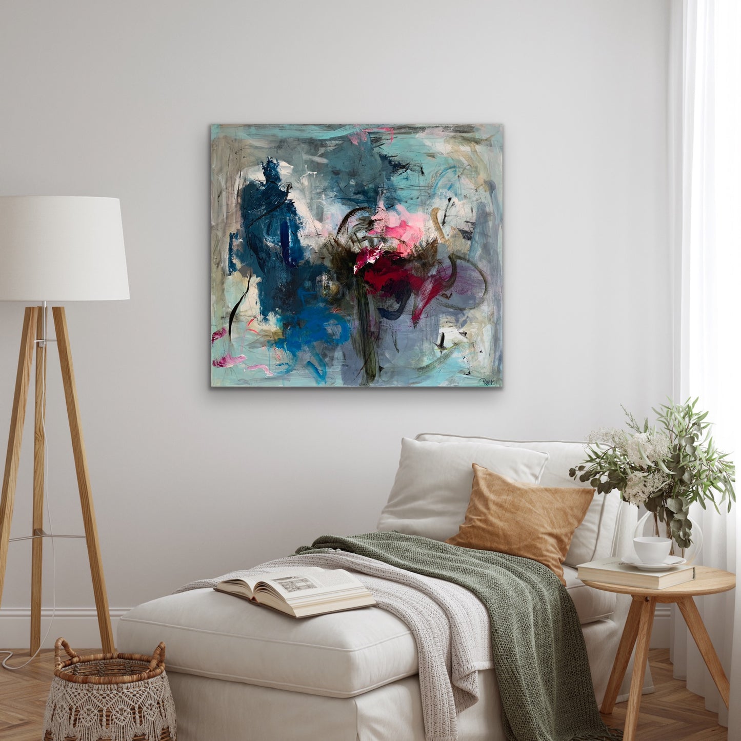Abstrakt maleri,100x90 cm, "Finding back" by Lone Reedtz , Abstrakt ekspressivt akrylmaleri på lærred