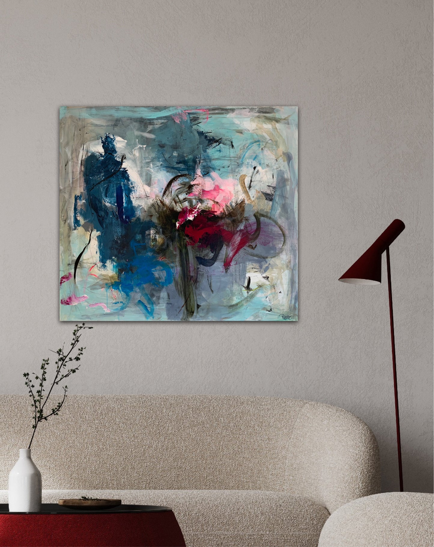 Abstrakt maleri,100x90 cm, "Finding back" by Lone Reedtz , Abstrakt ekspressivt akrylmaleri på lærred