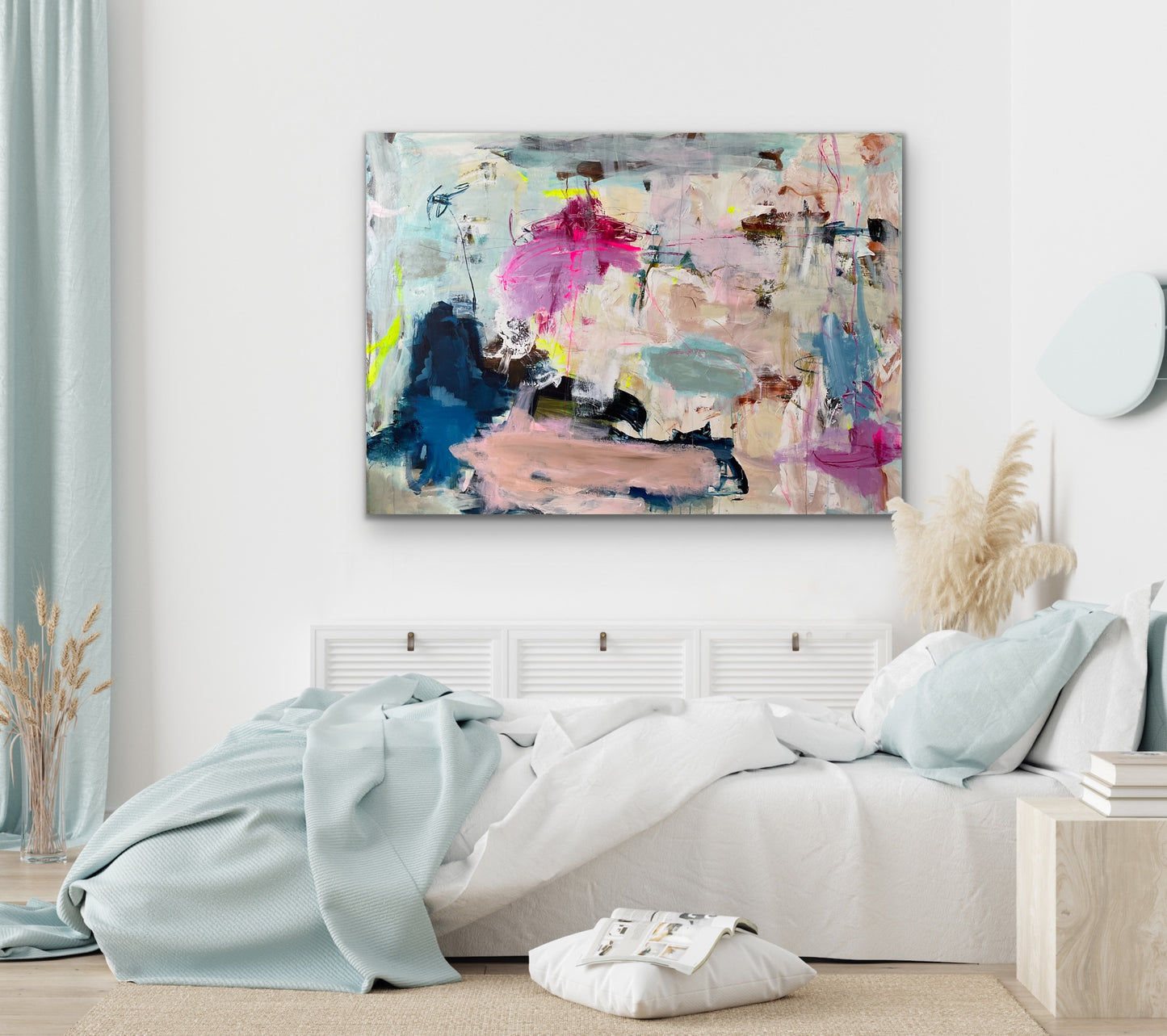 Abstrakt maleri, 100x140 cm, ”GRATEFUL” by Lone Reedtz , Abstrakt ekspressivt akrylmaleri på lærred Uden ramme