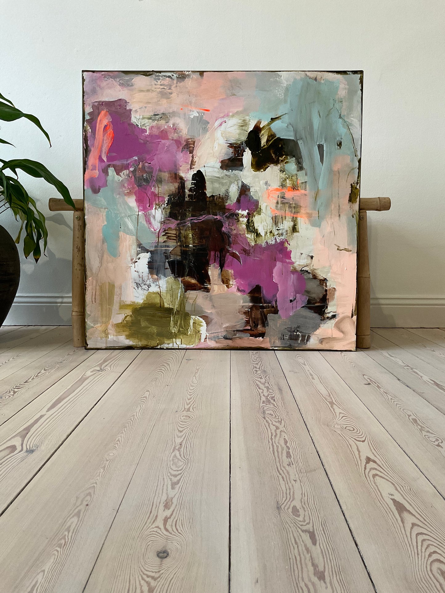 Abstrakt maleri, 80x80 cm, ”THE FLOW OF TIME” by Lone Reedtz , Abstrakt ekspressivt akrylmaleri på lærred