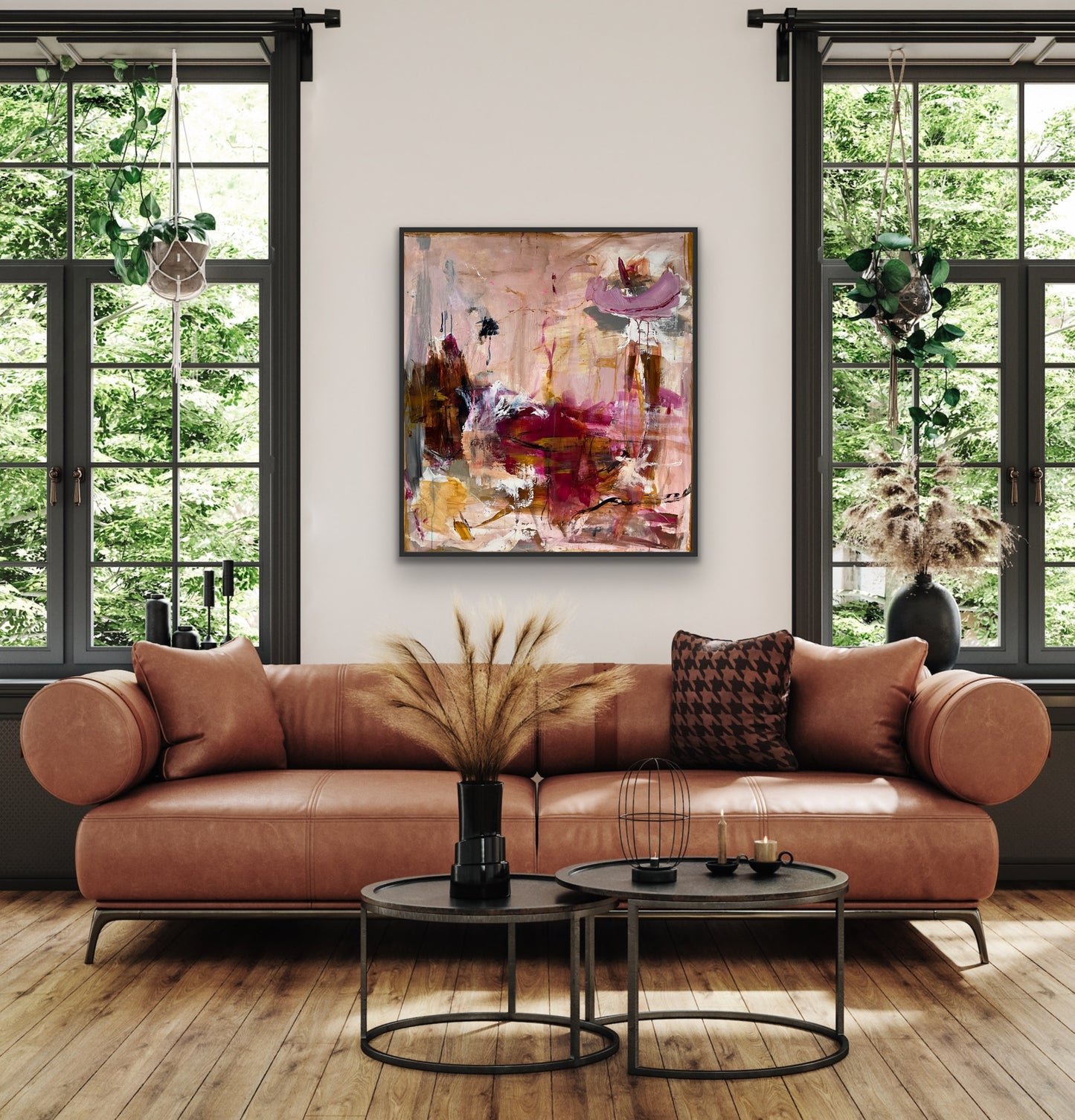 Abstrakt maleri, 100x90 cm, ”AUTUMN WAVE” by Lone Reedtz , Abstrakt ekspressivt akrylmaleri på lærred galleri-ogos