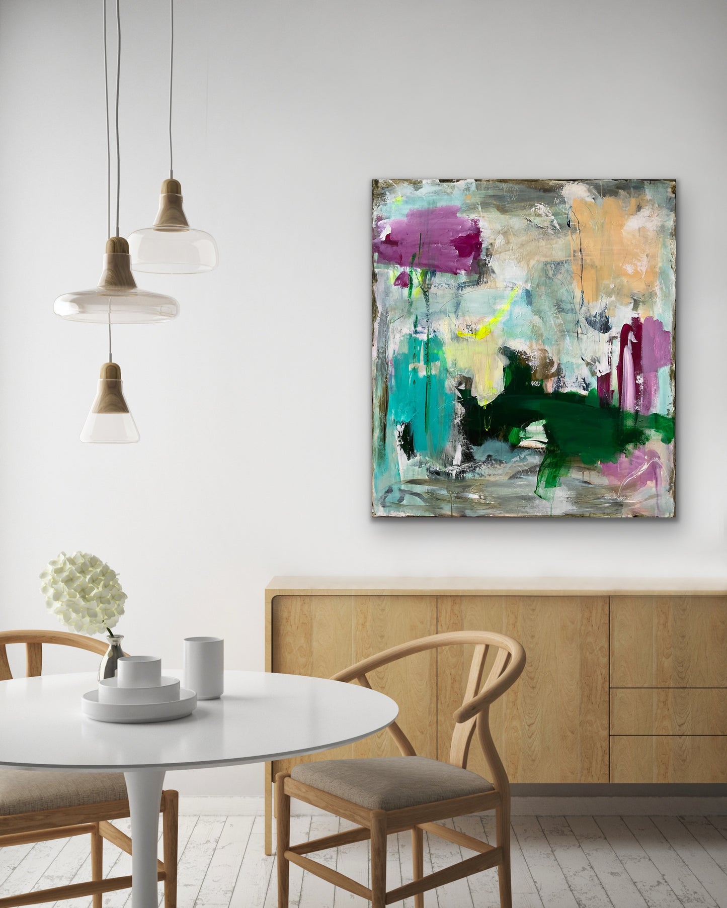 Abstrakt maleri, 100x90 cm, ”THE ENTRANCE” by Lone Reedtz , Abstrakt ekspressivt akrylmaleri på lærred