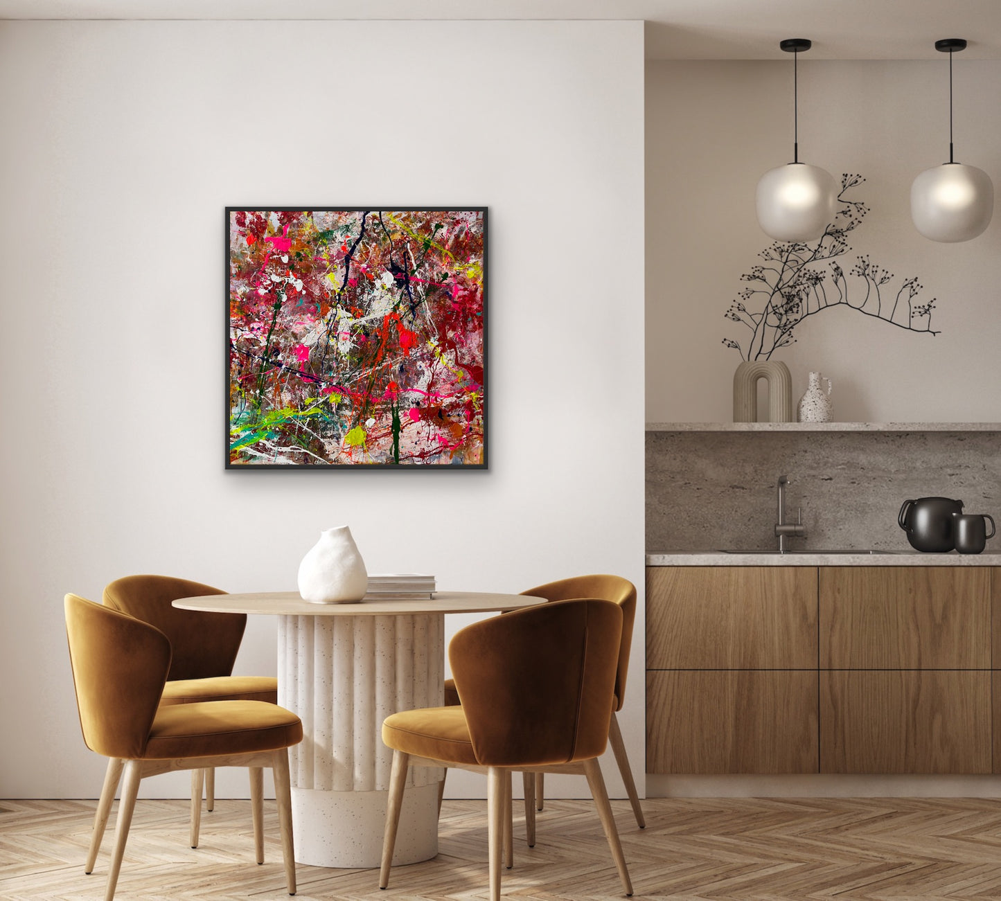 Abstrakt maleri, 80x80 cm, ”COTTON FLOWER” by Lone Reedtz , Abstrakt ekspressivt akrylmaleri på lærred Kunstsamlingen-katalog-2025