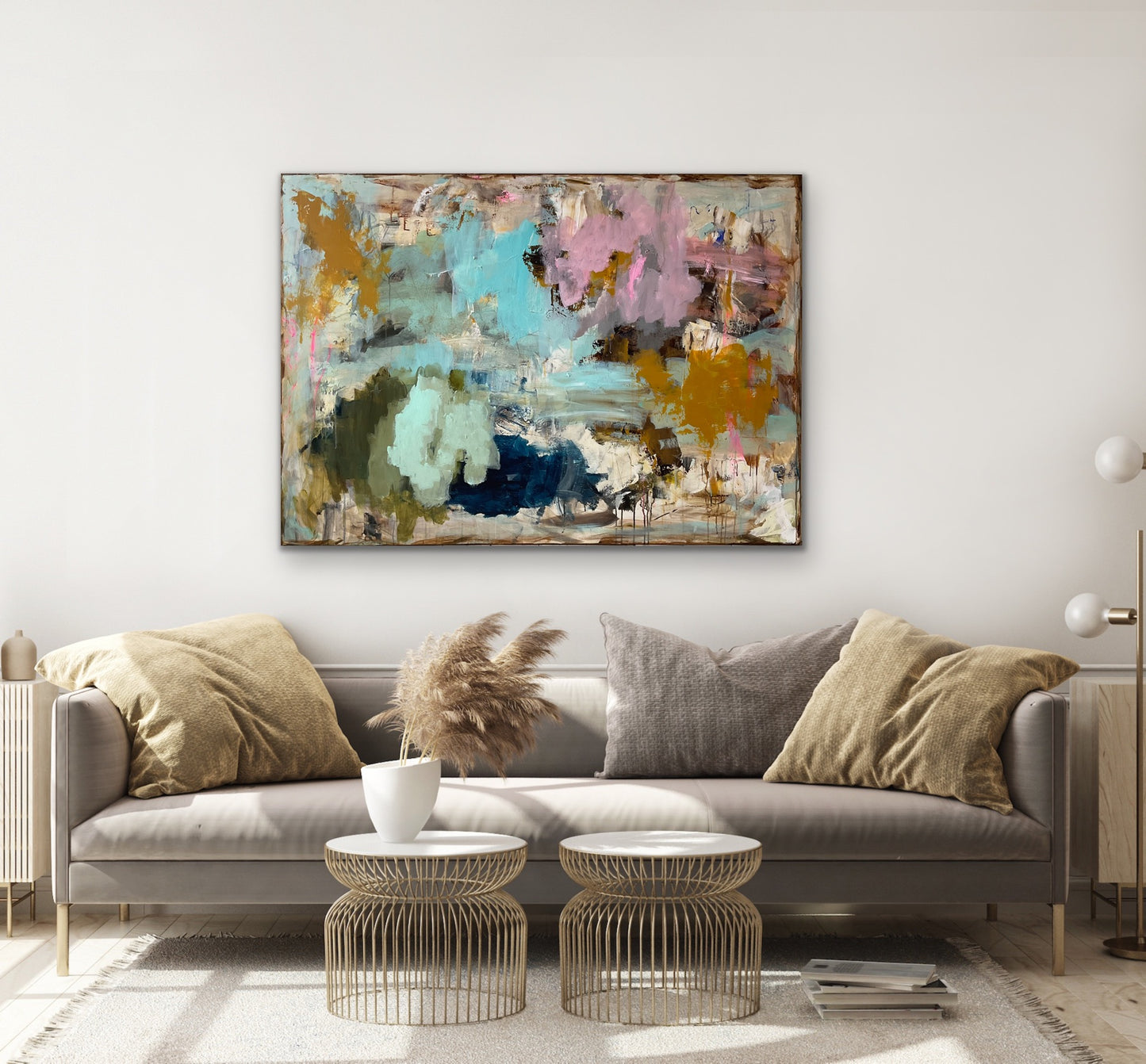 Abstrakt maleri, 100x140 cm, "ANOTHER DAY” by Lone Reedtz , Abstrakt ekspressivt akrylmaleri på lærred horsens-kunstforening